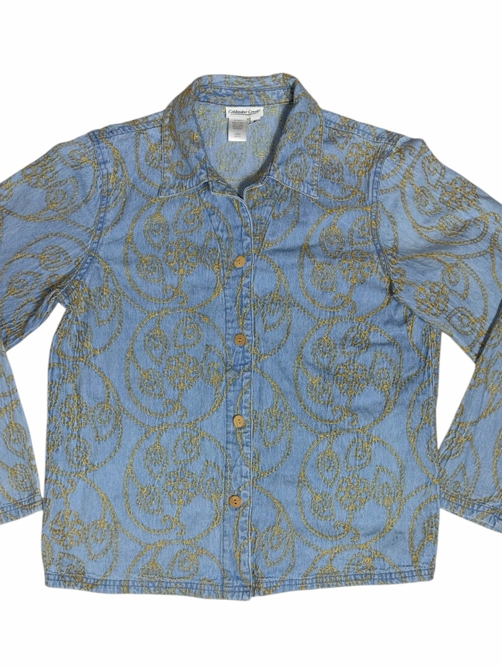 Vintage 100% Cotton Brocade Embroidered Denim Jeans Jacket Y2K Large Layer